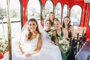 Coastal Bay Head Yacht Club fall wedding bridesmaids in trolly