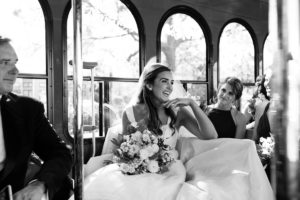 Coastal Bay Head Yacht Club fall wedding trolley ride bride