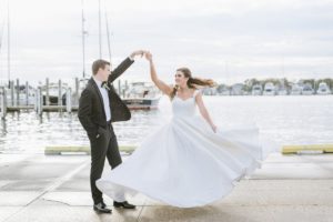 Coastal Bay Head Yacht Club fall wedding bride twirling